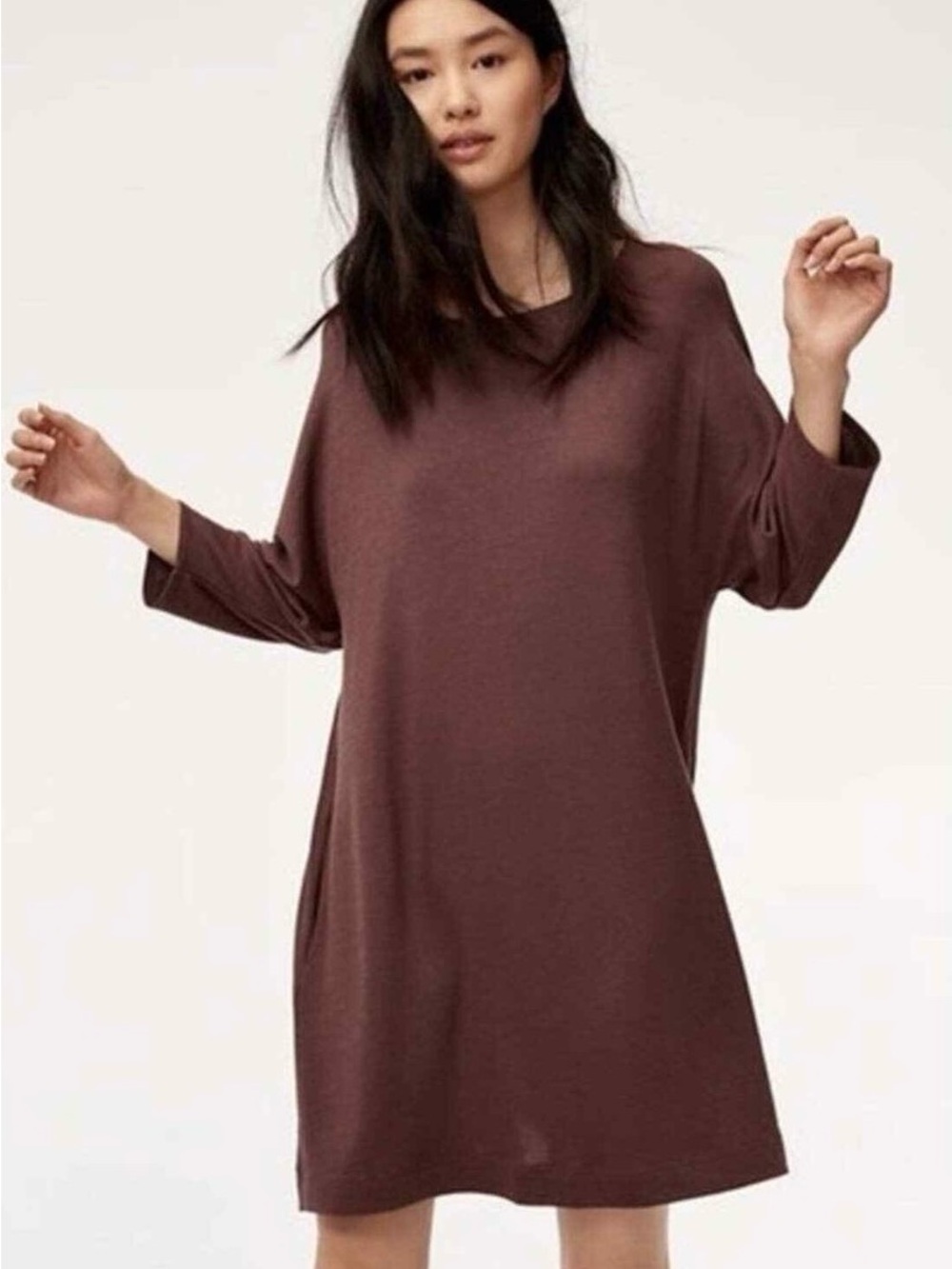 Wilfred Free 3/4 Sleeve Shift Dress/Tunic in Heathered Deep Brown - Picture 1 of 6